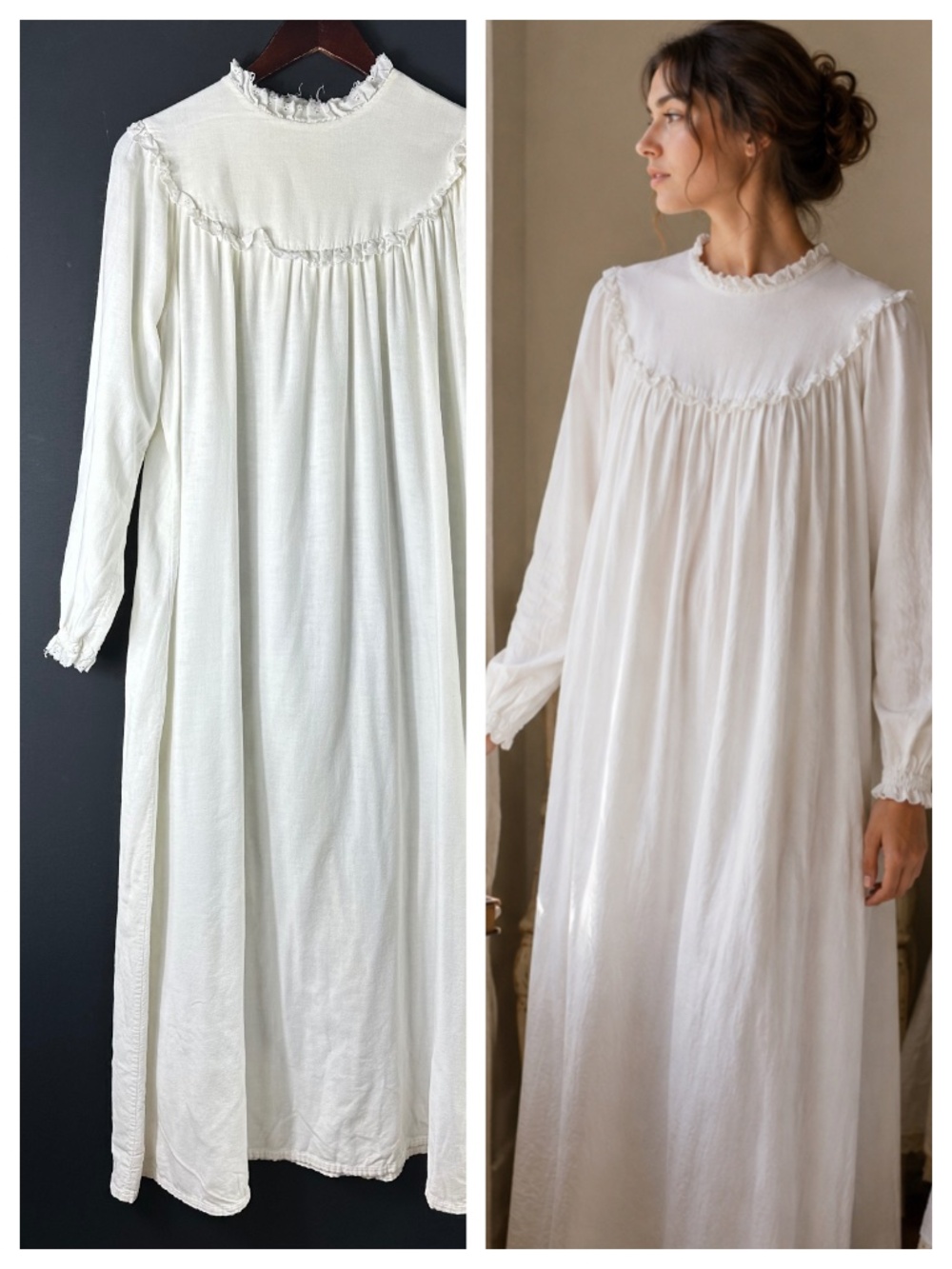 Vtg Lanz of Salzburg Long Nightgown Sz Small White Ruffle Lace Cottage Prairie - Picture 1 of 11